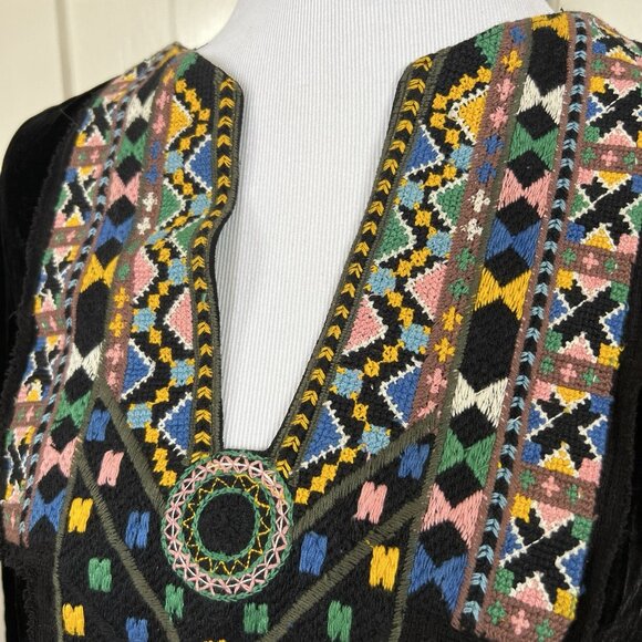 Zara Black Floral Embroidered Oversized Tunic Top Size S Small Boho Velvet LS - Picture 3 of 8